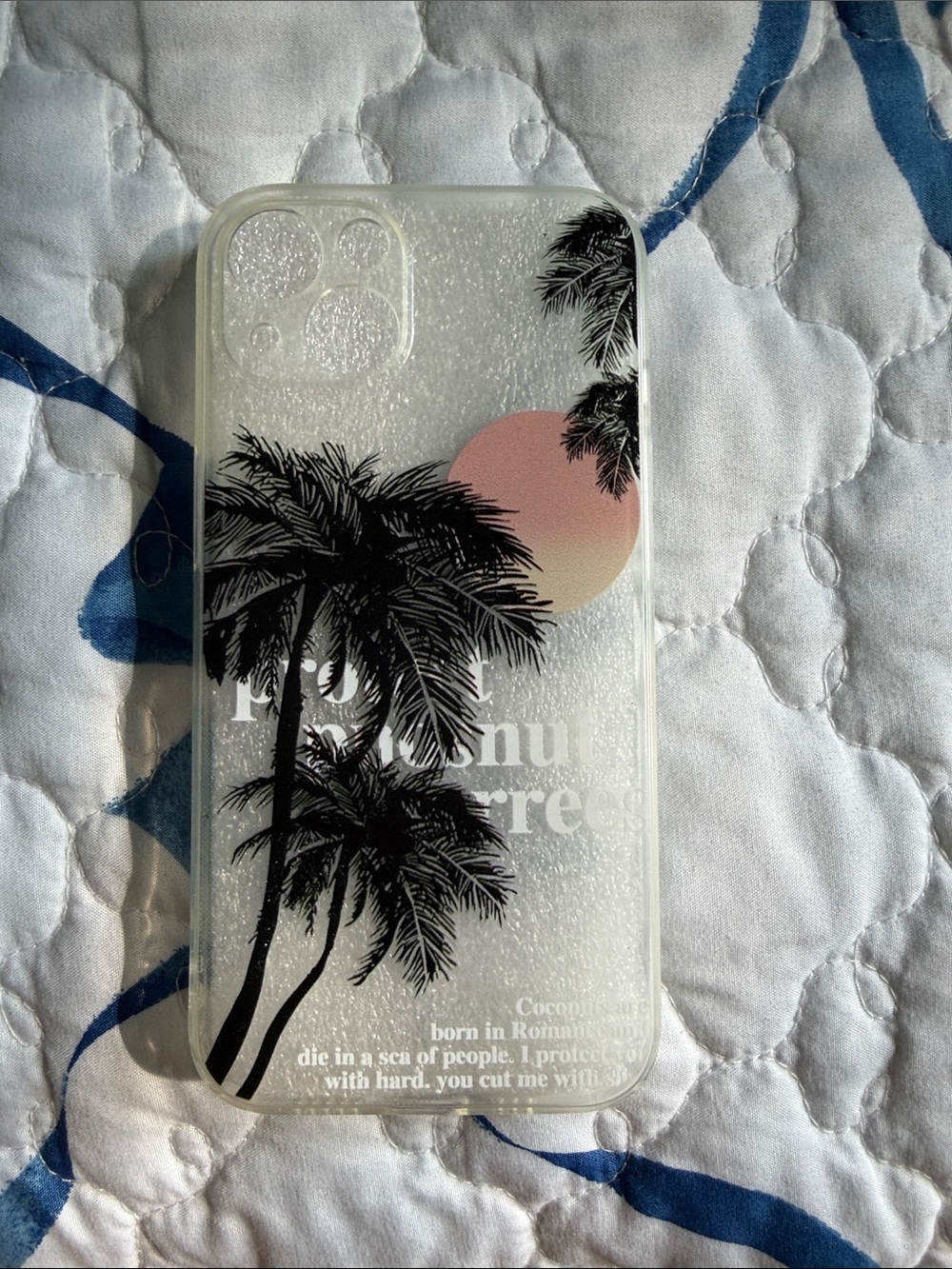 Clear Glitter Palm Tree Phone Case with Pink Sunset